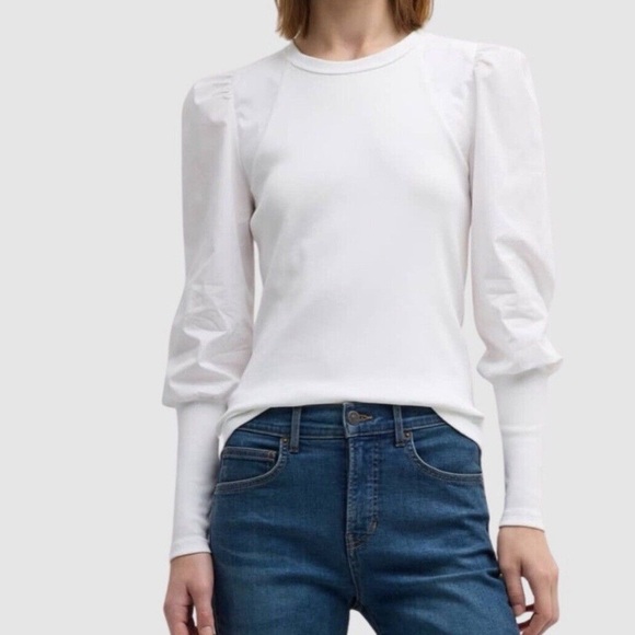 Veronica Beard Tops - Veronica Beard Lyon Top White Ribbed Puff Long Sleeve Top